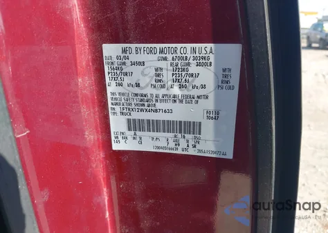 2004 Ford F-150 Stx/Xl/Xlt из США, поврежденный, VIN 1FTRX12WX4NB71633